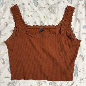 SHEIN Lace Trim Ribbed Tank Top - Rust